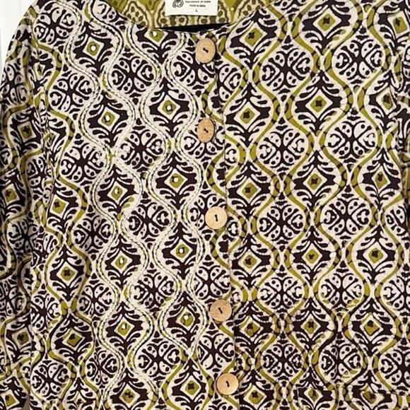 Market Place Handmade in India Jacket Ikat Artsy Boho Green Lagenlook Large - Picture 2 of 9